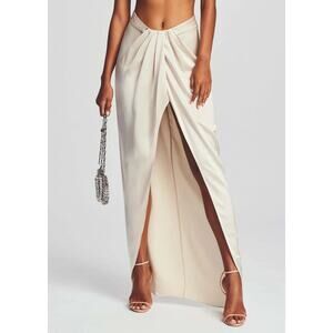 Retrofete NWT Women's Asimi Pleated Open Slit Satin Beige Skirt S